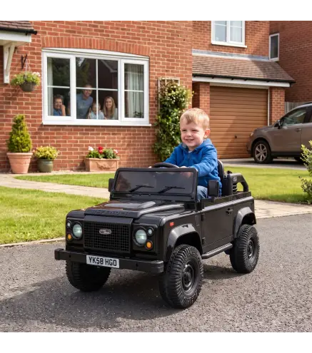 Coche Eléctrico Niños 12V Licencia Land Rover Defender Control Remoto 2,4G 2 Motores Arranque Suave Faros +3 Años Negro