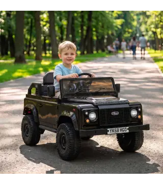 Coche Eléctrico Niños 12V Licencia Land Rover Defender Control Remoto 2,4G 2 Motores Arranque Suave Faros +3 Años Negro