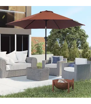 Sombrilla para Jardín Ø260x235 cm Parasol de Aluminio Reclinable con Manivela y 6 Varillas de Metal Café