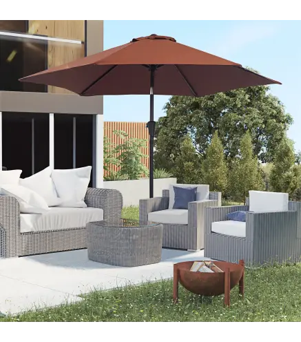 Sombrilla para Jardín Ø260x235 cm Parasol de Aluminio Reclinable con Manivela y 6 Varillas de Metal Café