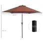 Sombrilla para Jardín Ø260x235 cm Parasol de Aluminio Reclinable con Manivela y 6 Varillas de Metal Café