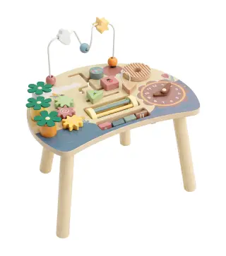 Mesa de Actividades para Bebé 1-3 Años 6 en 1 Montessori con Engranajes Laberinto de Cuentas Reloj Giratorio Zanahorias