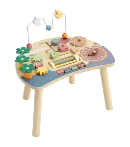 Mesa de Actividades para Bebé 1-3 Años 6 en 1 Montessori con Engranajes Laberinto de Cuentas Reloj Giratorio Zanahorias