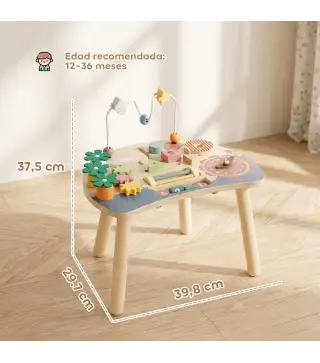 Mesa de Actividades para Bebé 1-3 Años 6 en 1 Montessori con Engranajes Laberinto de Cuentas Reloj Giratorio Zanahorias