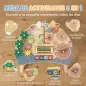 Mesa de Actividades para Bebé 1-3 Años 6 en 1 Montessori con Engranajes Laberinto de Cuentas Reloj Giratorio Zanahorias