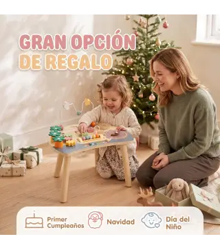 Mesa de Actividades para Bebé 1-3 Años 6 en 1 Montessori con Engranajes Laberinto de Cuentas Reloj Giratorio Zanahorias