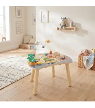 Mesa de Actividades para Bebé 1-3 Años 6 en 1 Montessori con Engranajes Laberinto de Cuentas Reloj Giratorio Zanahorias