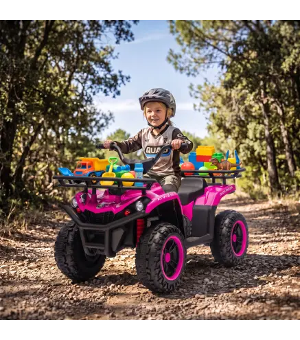 Quad Eléctrico para Niños 12V 2 Motores Batería de Litio Arranque Suave 2 Cestas Música MP3 Faros 3-8 Años Rosa