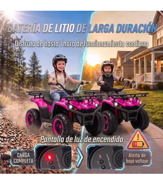 Quad Eléctrico para Niños 12V 2 Motores Batería de Litio Arranque Suave 2 Cestas Música MP3 Faros 3-8 Años Rosa