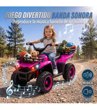 Quad Eléctrico para Niños 12V 2 Motores Batería de Litio Arranque Suave 2 Cestas Música MP3 Faros 3-8 Años Rosa