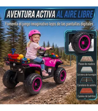 Quad Eléctrico para Niños 12V 2 Motores Batería de Litio Arranque Suave 2 Cestas Música MP3 Faros 3-8 Años Rosa