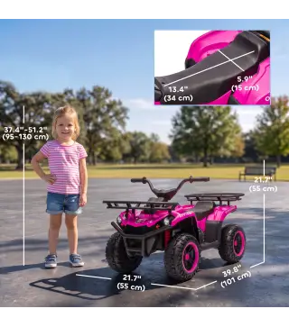 Quad Eléctrico para Niños 12V 2 Motores Batería de Litio Arranque Suave 2 Cestas Música MP3 Faros 3-8 Años Rosa