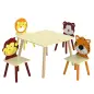 Mesa Infantil con 4 Sillas con Diseños de Animales Juego de Madera 5 Piezas para Niños y Niñas 3-8 Años Amarillo