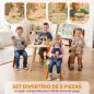 Mesa Infantil con 4 Sillas con Diseños de Animales Juego de Madera 5 Piezas para Niños y Niñas 3-8 Años Amarillo
