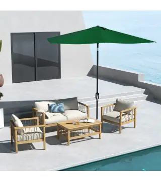 Sombrilla de Jardín 290x200x248 cm con 6 Varillas Apertura Manual Anti-UV Ángulo Ajustable para Terraza Exterior Verde