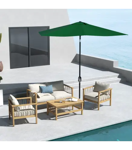Sombrilla de Jardín 290x200x248 cm con 6 Varillas Apertura Manual Anti-UV Ángulo Ajustable para Terraza Exterior Verde