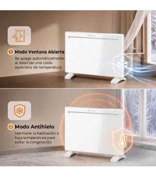 Calefactor Eléctrico Inteligente de Pared o Independiente 1500 W Temporizador Semanal Wifi Ventana Abierta y Antihielo