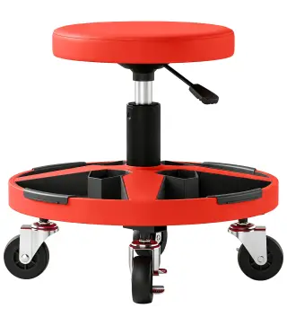 Taburete de Taller Móvil con Bandeja Altura Ajustable de 40-52 cm Carga 135 kg con Ruedas para Garaje Rojo