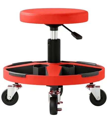 Taburete de Taller Móvil con Bandeja Altura Ajustable de 40-52 cm Carga 135 kg con Ruedas para Garaje Rojo
