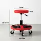 Taburete de Taller Móvil con Bandeja Altura Ajustable de 40-52 cm Carga 135 kg con Ruedas para Garaje Rojo