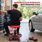 Taburete de Taller Móvil con Bandeja Altura Ajustable de 40-52 cm Carga 135 kg con Ruedas para Garaje Rojo