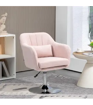 Sillón para Salón Giratorio 360° con Altura Ajustable Respaldo Envolvente Reposabrazos y Cojín 60x60x79-91 cm Rosa
