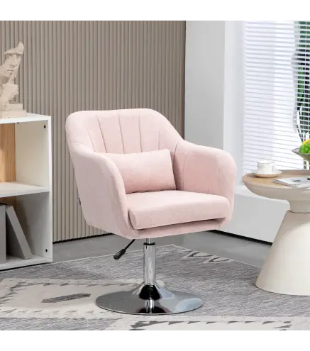 Sillón para Salón Giratorio 360° con Altura Ajustable Respaldo Envolvente Reposabrazos y Cojín 60x60x79-91 cm Rosa