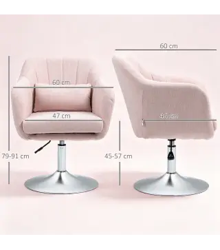 Sillón para Salón Giratorio 360° con Altura Ajustable Respaldo Envolvente Reposabrazos y Cojín 60x60x79-91 cm Rosa