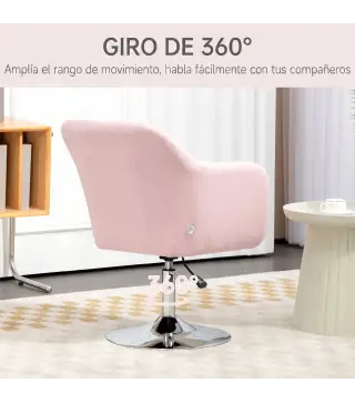 Sillón para Salón Giratorio 360° con Altura Ajustable Respaldo Envolvente Reposabrazos y Cojín 60x60x79-91 cm Rosa