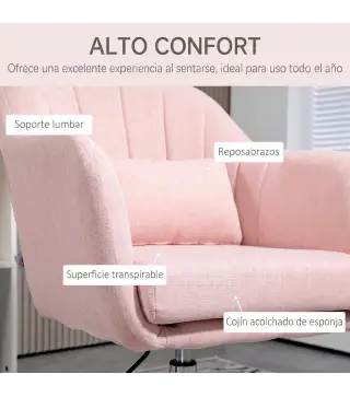 Sillón para Salón Giratorio 360° con Altura Ajustable Respaldo Envolvente Reposabrazos y Cojín 60x60x79-91 cm Rosa