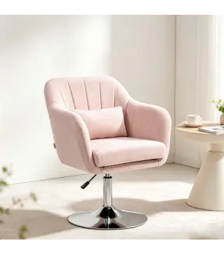 Sillón para Salón Giratorio 360° con Altura Ajustable Respaldo Envolvente Reposabrazos y Cojín 60x60x79-91 cm Rosa