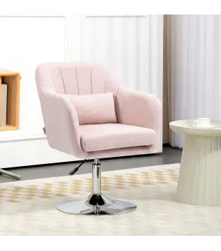 Sillón para Salón Giratorio 360° con Altura Ajustable Respaldo Envolvente Reposabrazos y Cojín 60x60x79-91 cm Rosa