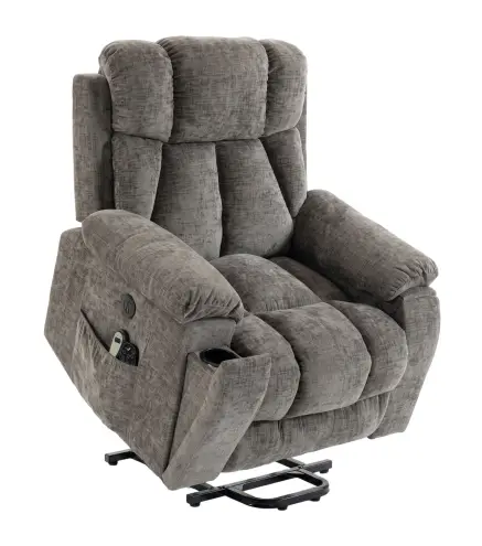 Sillón Relax Reclinable Eléctrico Levanta Personas Mayores 8 Puntos Masaje y Calor Reposapiés Portavasos Gris Oscuro