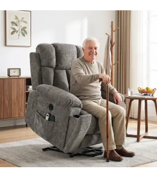 Sillón Relax Reclinable Eléctrico Levanta Personas Mayores 8 Puntos Masaje y Calor Reposapiés Portavasos Gris Oscuro