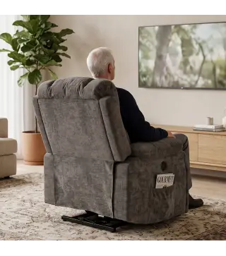 Sillón Relax Reclinable Eléctrico Levanta Personas Mayores 8 Puntos Masaje y Calor Reposapiés Portavasos Gris Oscuro