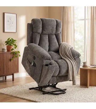 Sillón Relax Reclinable Eléctrico Levanta Personas Mayores 8 Puntos Masaje y Calor Reposapiés Portavasos Gris Oscuro