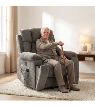 Sillón Relax Reclinable Eléctrico Levanta Personas Mayores 8 Puntos Masaje y Calor Reposapiés Portavasos Gris Oscuro