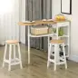 Set de Mesa de Bar de 119x38,5x88,5 cm con Cesta Extraíble y Botellero y 2 Taburetes de 29x29x55 cm Blanco
