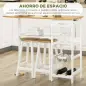 Set de Mesa de Bar de 119x38,5x88,5 cm con Cesta Extraíble y Botellero y 2 Taburetes de 29x29x55 cm Blanco