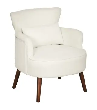 Sillón Relax Sofá Individual de Pana con Cojín Reposabrazos Patas de Madera para Dormitorio Oficina Crema