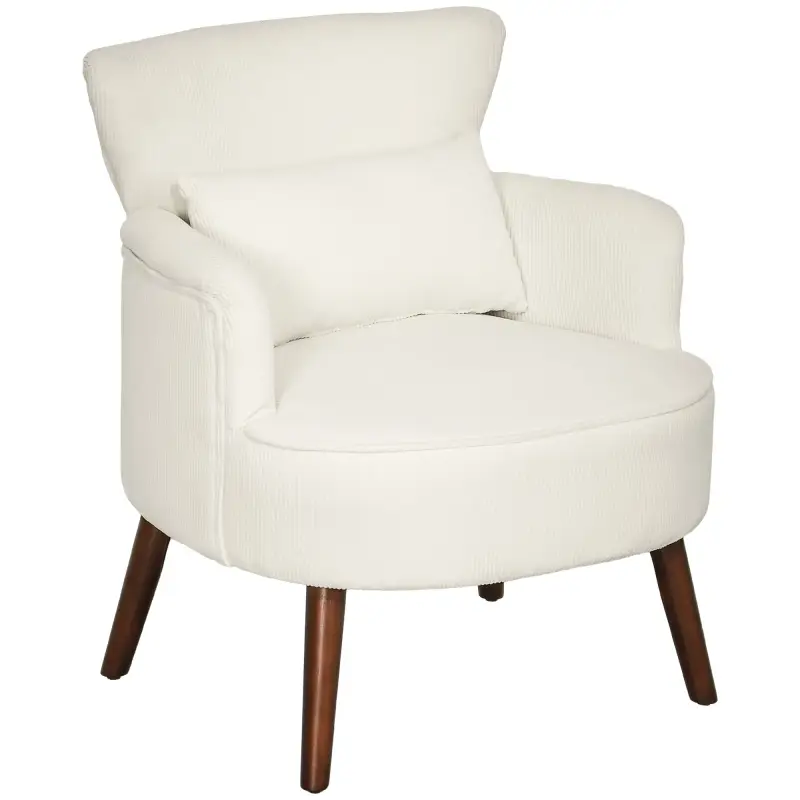 Sillón Relax Sofá Individual de Pana con Cojín Reposabrazos Patas de Madera para Dormitorio Oficina Crema