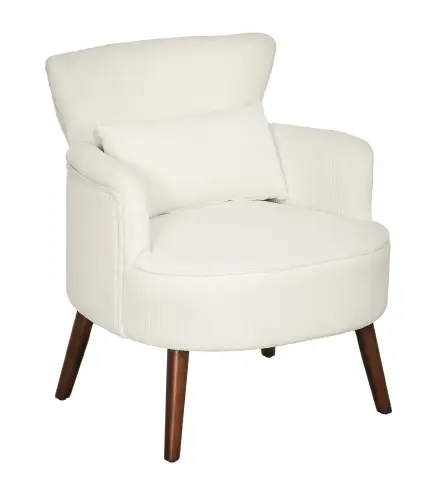 Sillón Relax Sofá Individual de Pana con Cojín Reposabrazos Patas de Madera para Dormitorio Oficina Crema