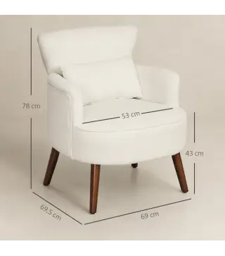 Sillón Relax Sofá Individual de Pana con Cojín Reposabrazos Patas de Madera para Dormitorio Oficina Crema