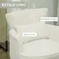 Sillón Relax Sofá Individual de Pana con Cojín Reposabrazos Patas de Madera para Dormitorio Oficina Crema