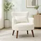 Sillón Relax Sofá Individual de Pana con Cojín Reposabrazos Patas de Madera para Dormitorio Oficina Crema