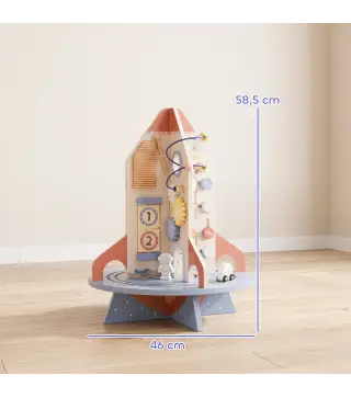 Cubo de Actividades de Madera Tema Cohete Juguete Montessori con Engranajes Laberinto de Cuentas Reloj Giratorio