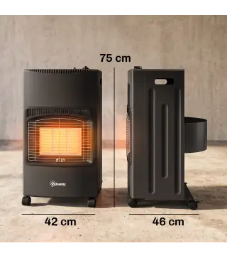 Calefactor de Gas Plegable con 3 Niveles de Calor Sensor ODS Ruedas Encendido Piezoeléctrico 46x42x75 cm Negro