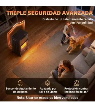 Calefactor de Gas Plegable con 3 Niveles de Calor Sensor ODS Ruedas Encendido Piezoeléctrico 46x42x75 cm Negro