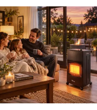 Calefactor de Gas Plegable con 3 Niveles de Calor Sensor ODS Ruedas Encendido Piezoeléctrico 46x42x75 cm Negro