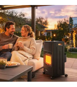 Calefactor de Gas Plegable con 3 Niveles de Calor Sensor ODS Ruedas Encendido Piezoeléctrico 46x42x75 cm Negro